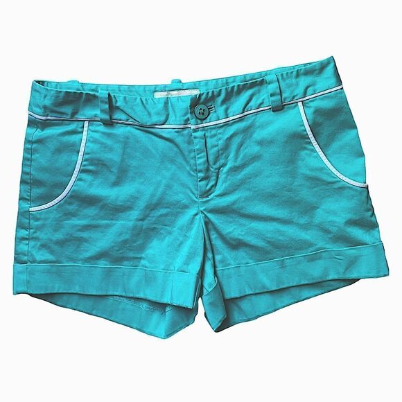 BANANA Republic Ryan Shorts Mid Rise Teal Flat Front Chino Stretch Womens 2 - Picture 1 of 4